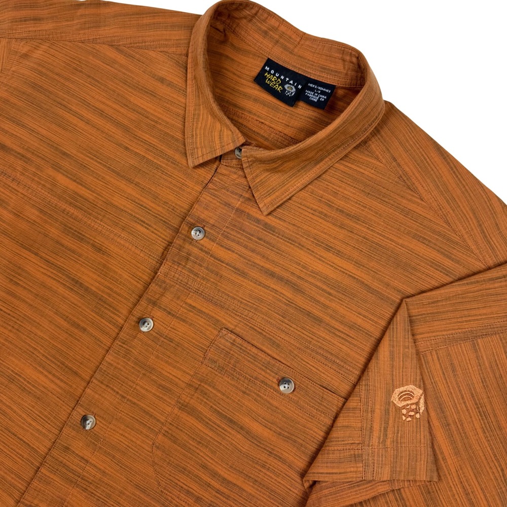 Mountain Hardwear Button Up Shirt Gorpcore Men Large Orange Brown Outdoor Hiking